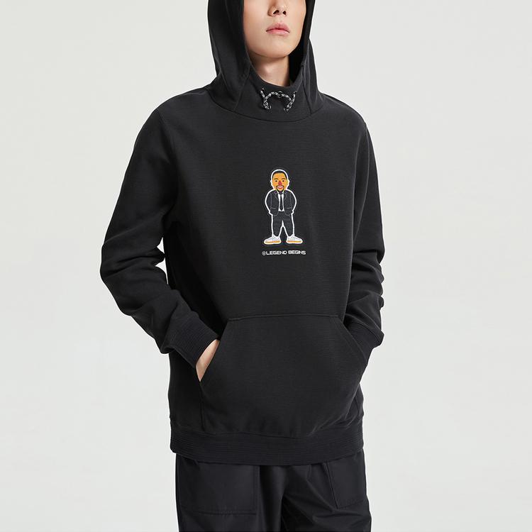 Li-Ning Wade Series Cartoon Portrait Embroidered Pullover Sweatshirt Men Sweatshirt Black AWDR081-3