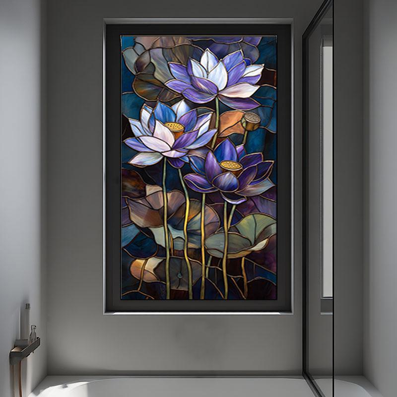 European Style Oil Painting Art Privacy Window Film Waterproof Sun-proof Church Stained Glass Film Lotus Pattern Window Stickers