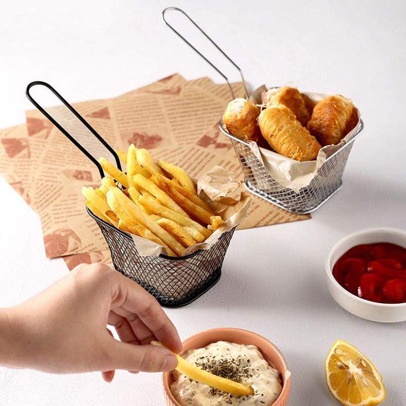 1PC Stainless Steel Multifunctional  Frying Basket Mini French Fries Frying Basket Creative Square Oil Separated Frying Basket