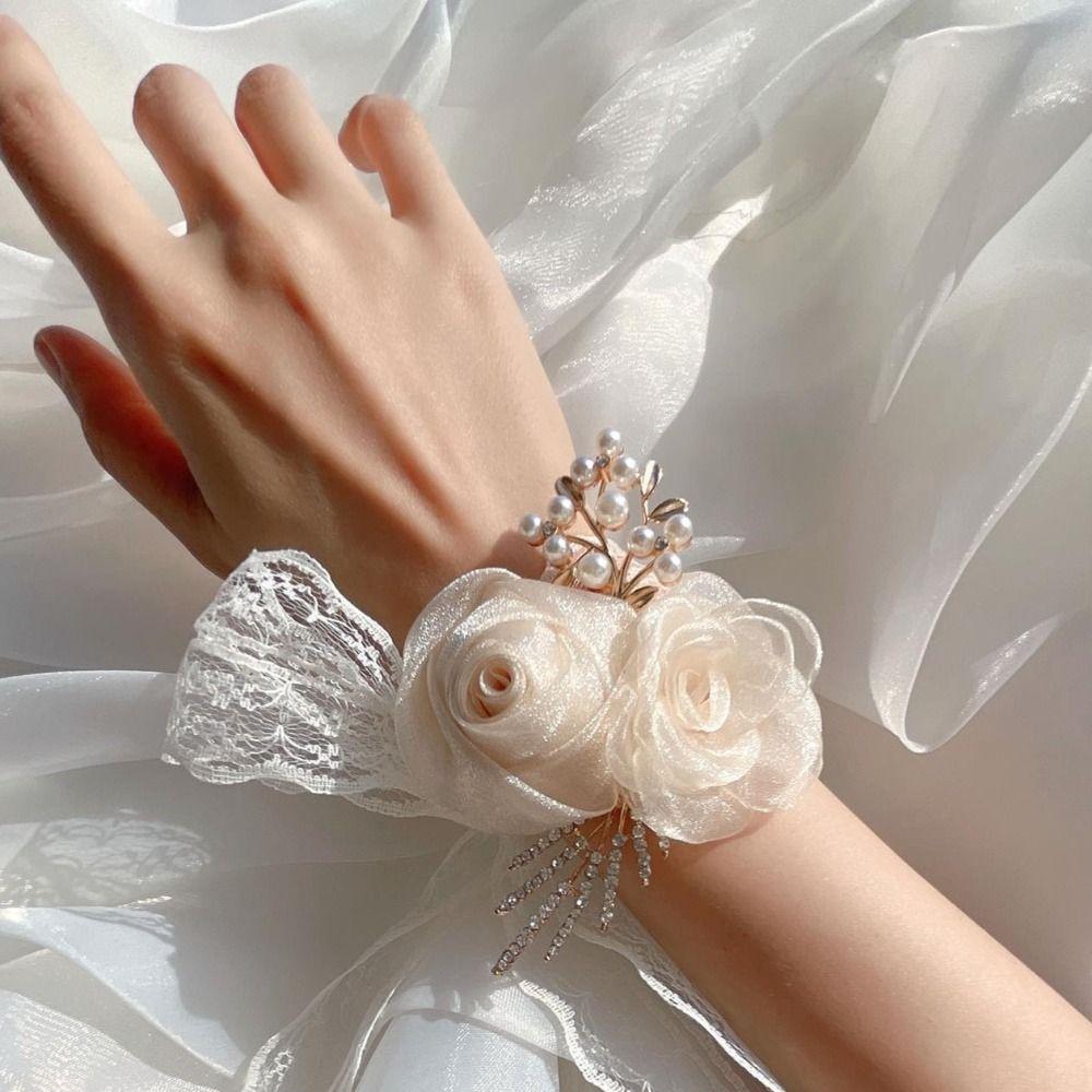 Exquisite Silk Ribbon Bracelet Bride Wrist Flower Wedding Wrist Flower Bridesmaid Floral Wristlet