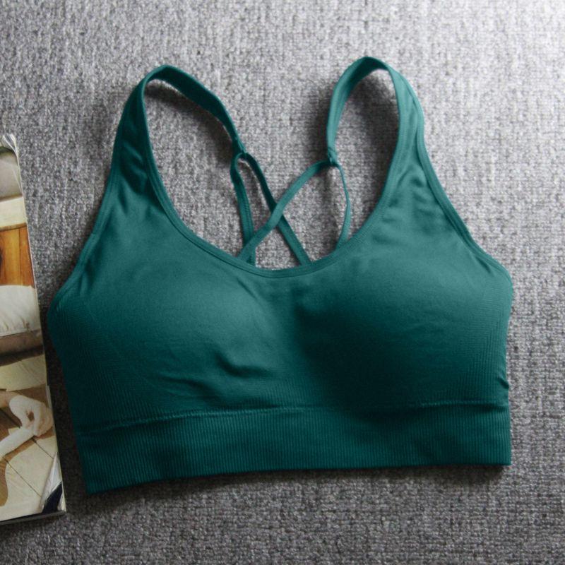

European and American Good Goods! One-Piece Cup Butterfly Beauty Back Bra Women Lightweight Fixed Cup Cross Sports Underwear with Breathable Holes Green S