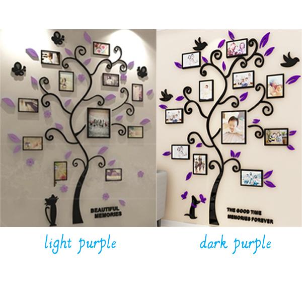 Adesivi Murali a Forma di Albero Cornice Portafoto 3D Specchio Acrilico Decorazioni Murali per Sfondo Divano TV Adesivi Fai-da-Te per Cornici Fotografiche Familiari