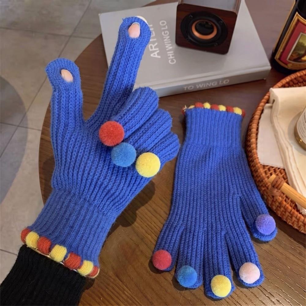 Cycling Winter Cold Proof Knitted Gloves Candy Color Touchscreen Full Finger Gloves Women