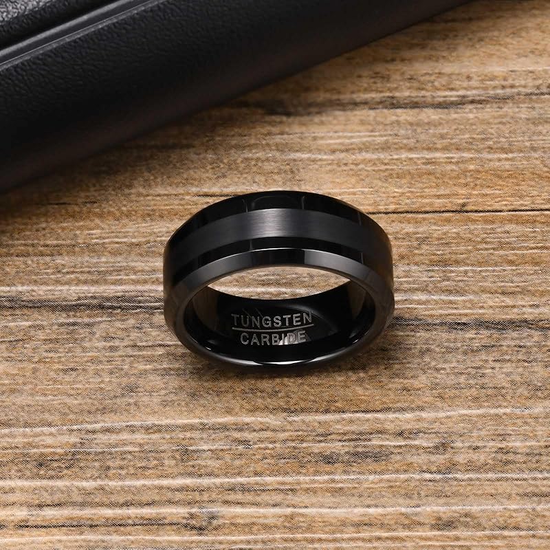 [Rockyu] ring men's tungsten ring simple black Metal allergy free 8mm width ring mud texture Carbide Durability matte accessories present