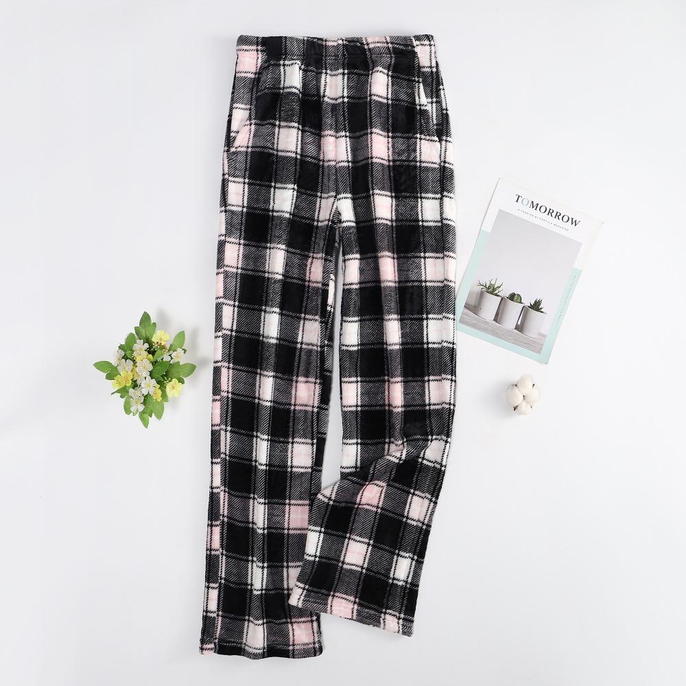 Women's Elastic Waist Plaid Fleece Pajama Pants Loose Fit Sleep Pants For Loungewear