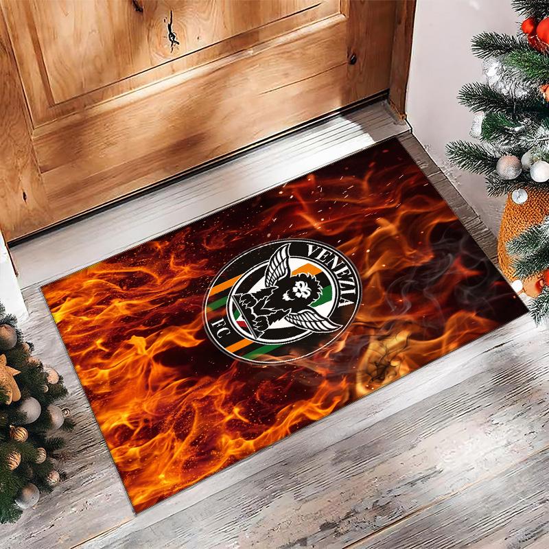 Venezia FC Football Print Crystal Velvet Rug, Comfortable Water Absorbent Non Slip Indoor Floor Carpet
