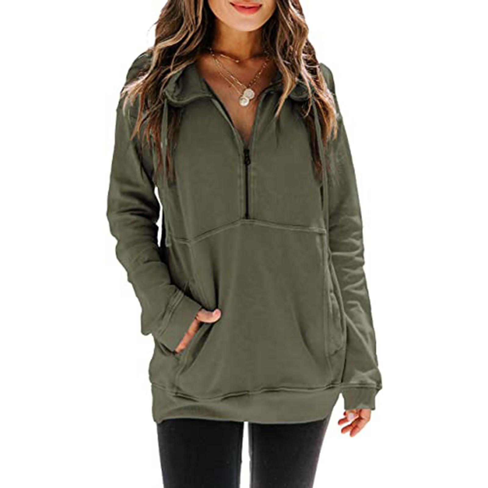 

Women Sweatshirts Long Sleeve Oversized Pullover Tunics With Pockets XXL зелений