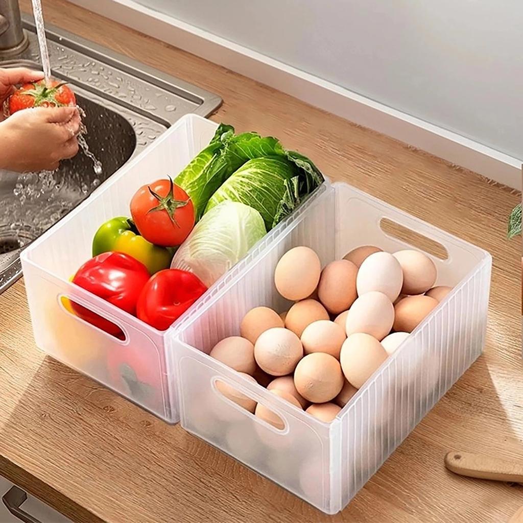Kitchen Fridge Organizer Foldable Fruit Vegetable Storage Box Crisper Large Capacity Pull-Out Plastic Food Storage Container