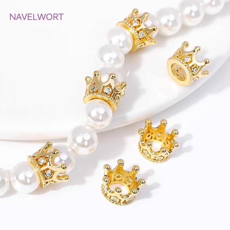 18K Gold Plated Brass With Zircon Crown Shape Spacer Beads Separators For Jewelry Making DIY Bracelet Beading Accessories