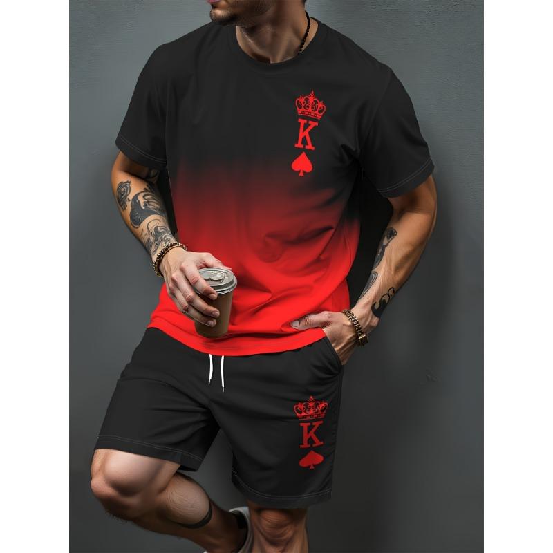Heren Zomer Casual T-shirt en Korte Broek Set Verloop Letterpatroon Sportieve Tweedelige Set Stedelijke Mode Casual Trend Set