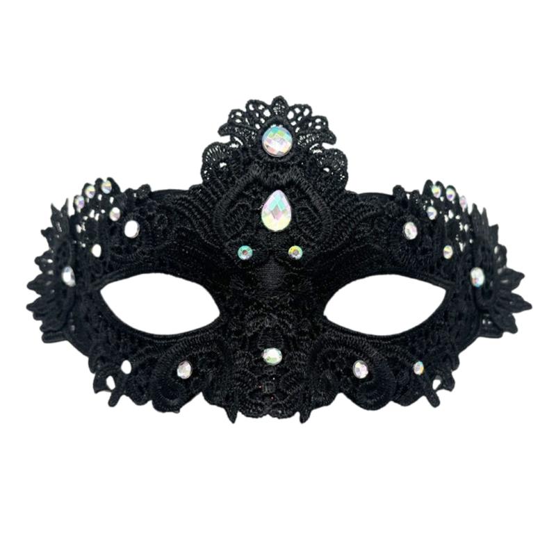 Glittering Feather Plastic Face Cover For Halloween Parties Easy To Wear Costume Mask With Rhinestones Decoration