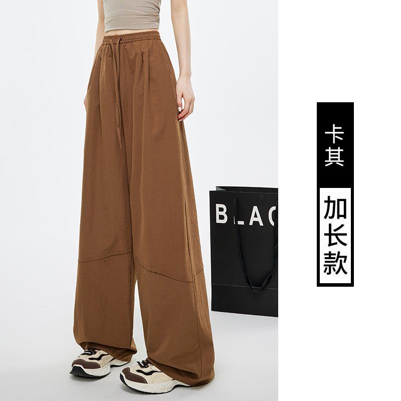 Retro splicing wide-leg pants women's autumn new high-waisted elastic waist lace-up loose casual tooling trousers