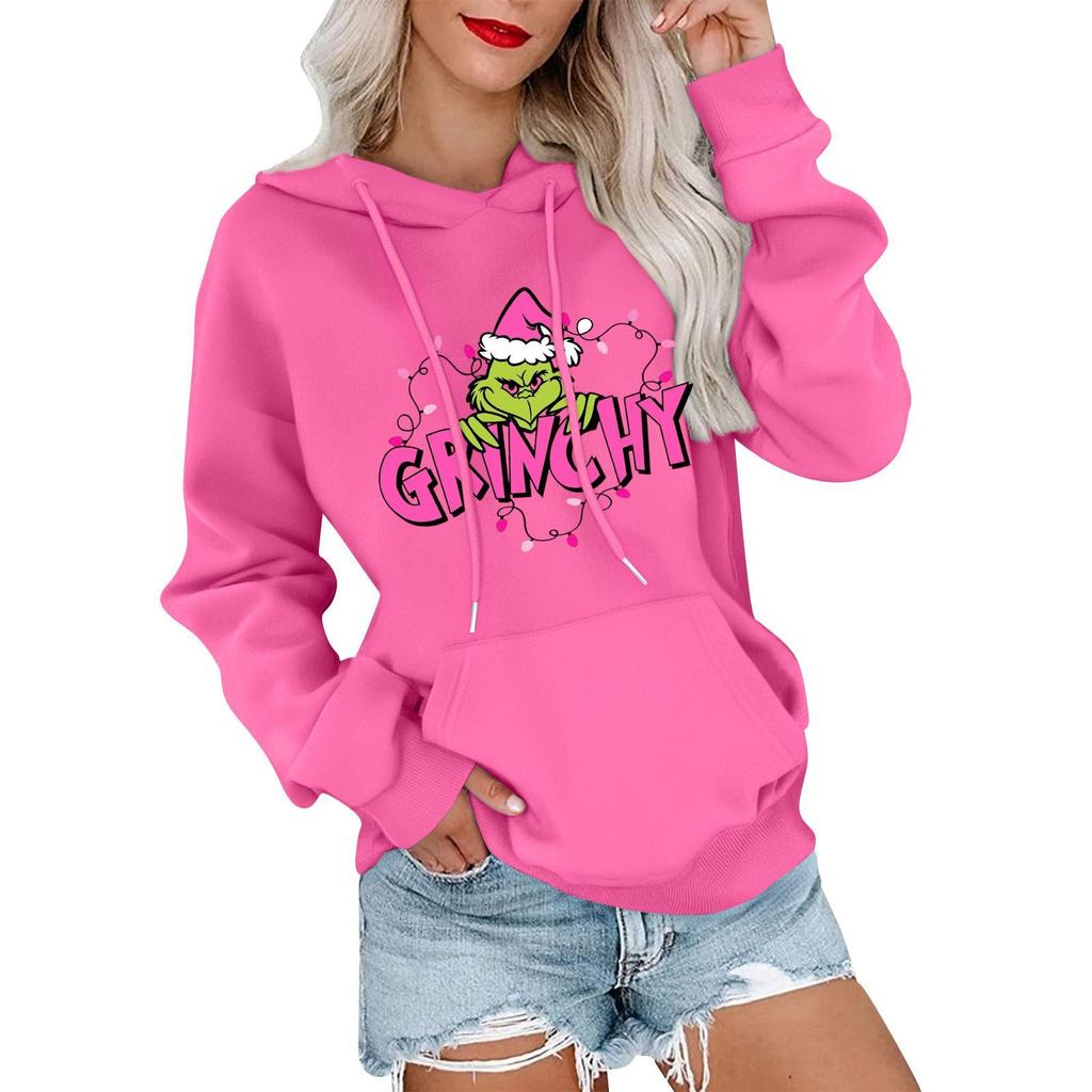 Damemote, Avslappet Og Komfortabel Genser Med Rund Hals Og Hette, Langermet Juletrykk, Varm Genser