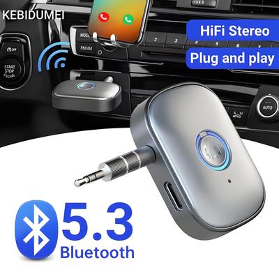 Bluetooth 5.3 Auto AUX Audio Adapter 3,5MM HiFi Stereo Musik Drahtloser Empfänger mit Mikrofon Anrufe für Auto Kopfhörer TV Lautsprecher