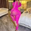 Sex Clothes Long Sleeves Rose Red Backless Jacquard Mesh Clothes Hollow One-piece Tights