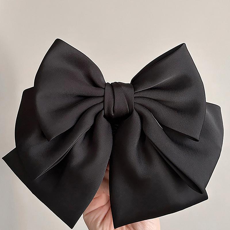 Elegant Bow Ribbon Hair Clip  Simple Solid Satin Spring Clip Hair Pin Retro Headband With Clips Girls Hair Accessories