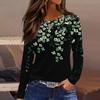 Women's Fashion Casual Slit Hem Round Neck Long Sleeve Loose Printed T-Shirt Ladies Top Christmas