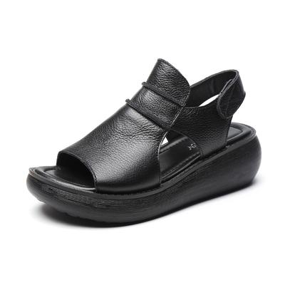 Fish Mouth Women's Beach Rome Shoes New Muffin Wedge Casual Summer Genuine Leather Platform Thick-soled Sandalias De Mujer C993