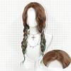 Forehead Lace Style Synthetic Long Curly Wig Ladies Wig Highlights Green Long Wavy Curly Wig Suitable for Holiday Daily Wear