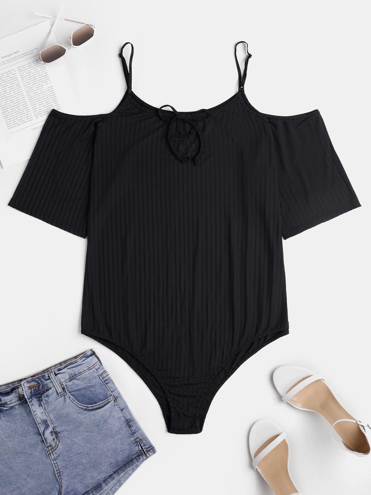 

Большой размер женский комбинезон-комбинезон в полоску, эластичный, плотный, с открытыми плечами, сексуальный, с подтяжками, майка 4XL чёрный