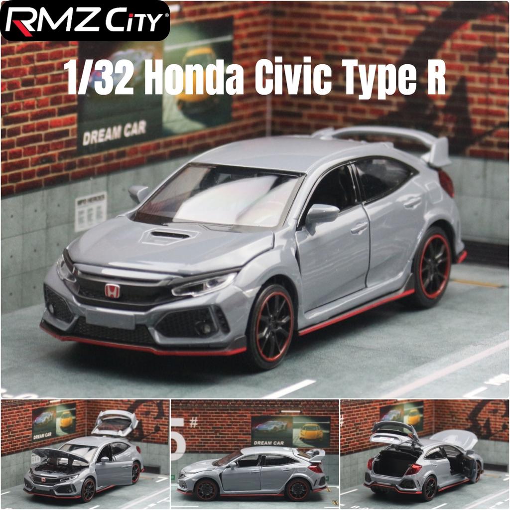 QLN2 1/32 Honda Civic Type R Toy Car For Children Diecast Miniature Model Pull Back Doors Openable Sound Light Collection Gift Boys