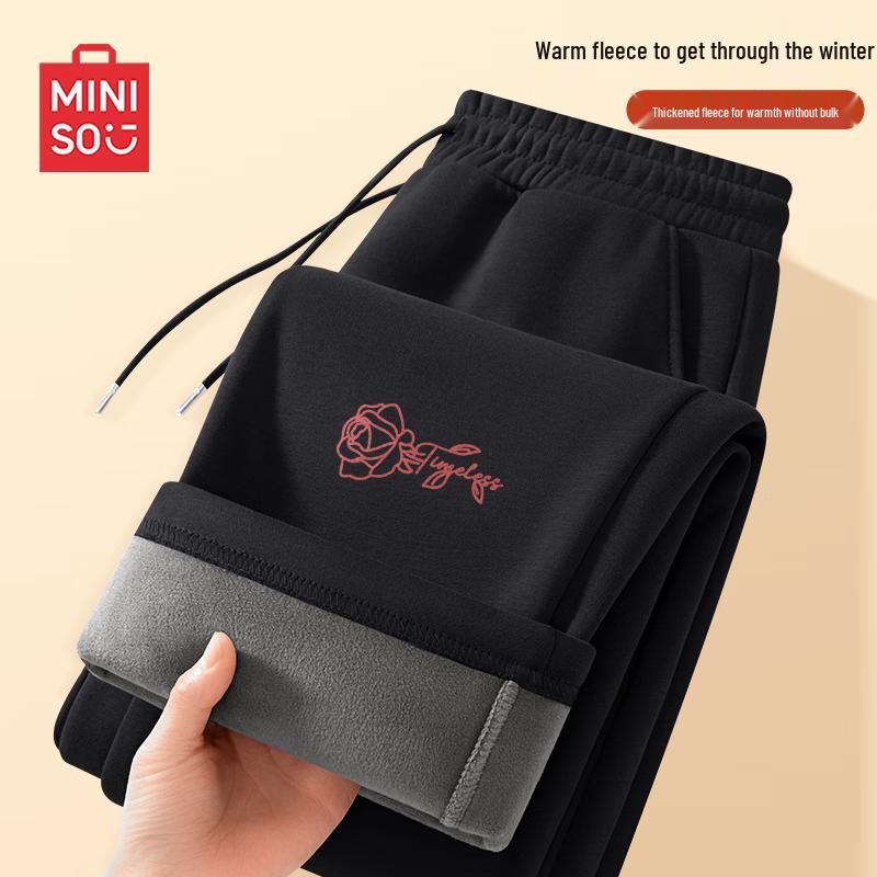 MINISO Men's Fleece-Lined Straight-Leg Winter Casual Pants