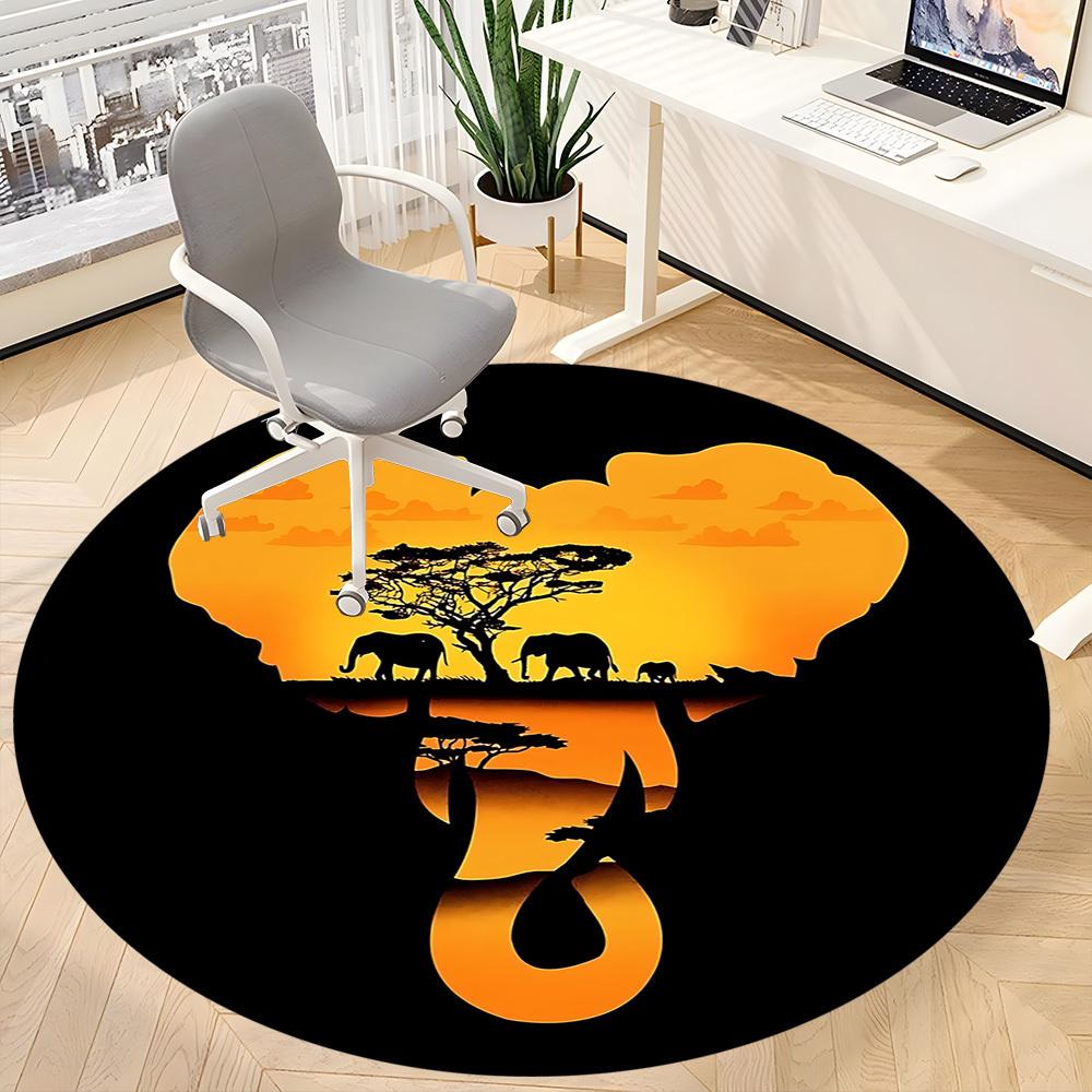 1pc African Safari Office Round Area Rug, Indoor Mat Suitable ForOffice, Under Office Chairs Bedroom Living Room Home Decor, D104