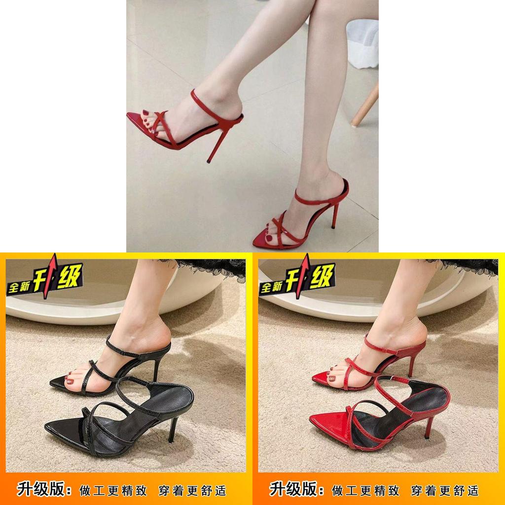 Eleganti Sandali Rossi e Neri con Tacco Alto e Punta Aperta per Scarpe Estive da Donna