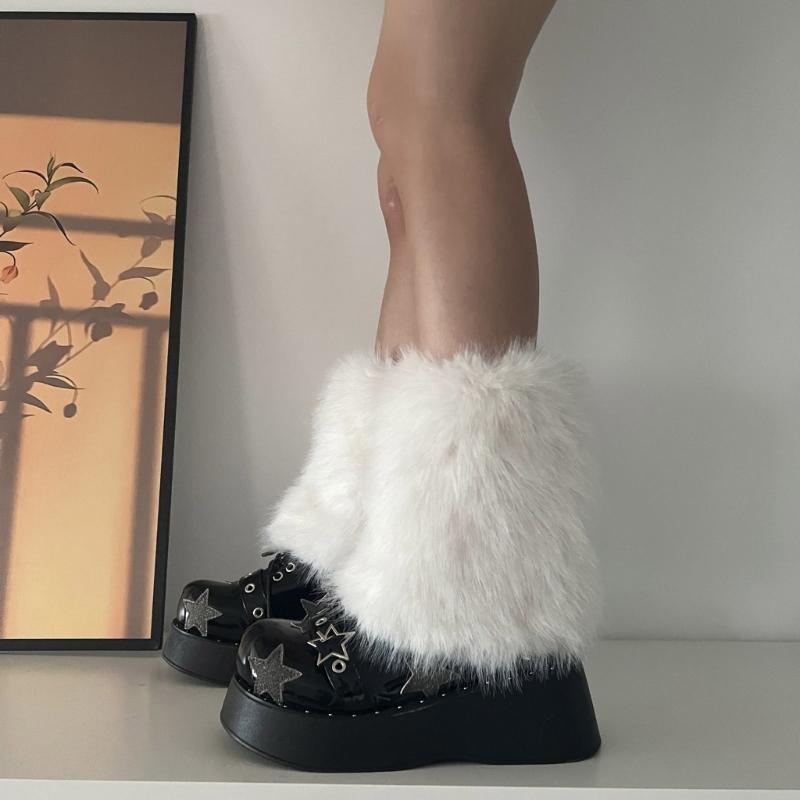 Flauschige Kunstpelz Beinwärmer Pelz Fersen Lange Stiefel Manschetten Abdeckung Hat Elastisch Ein Paar Karneval Stiefelabdeckung Y2K JK Uniform