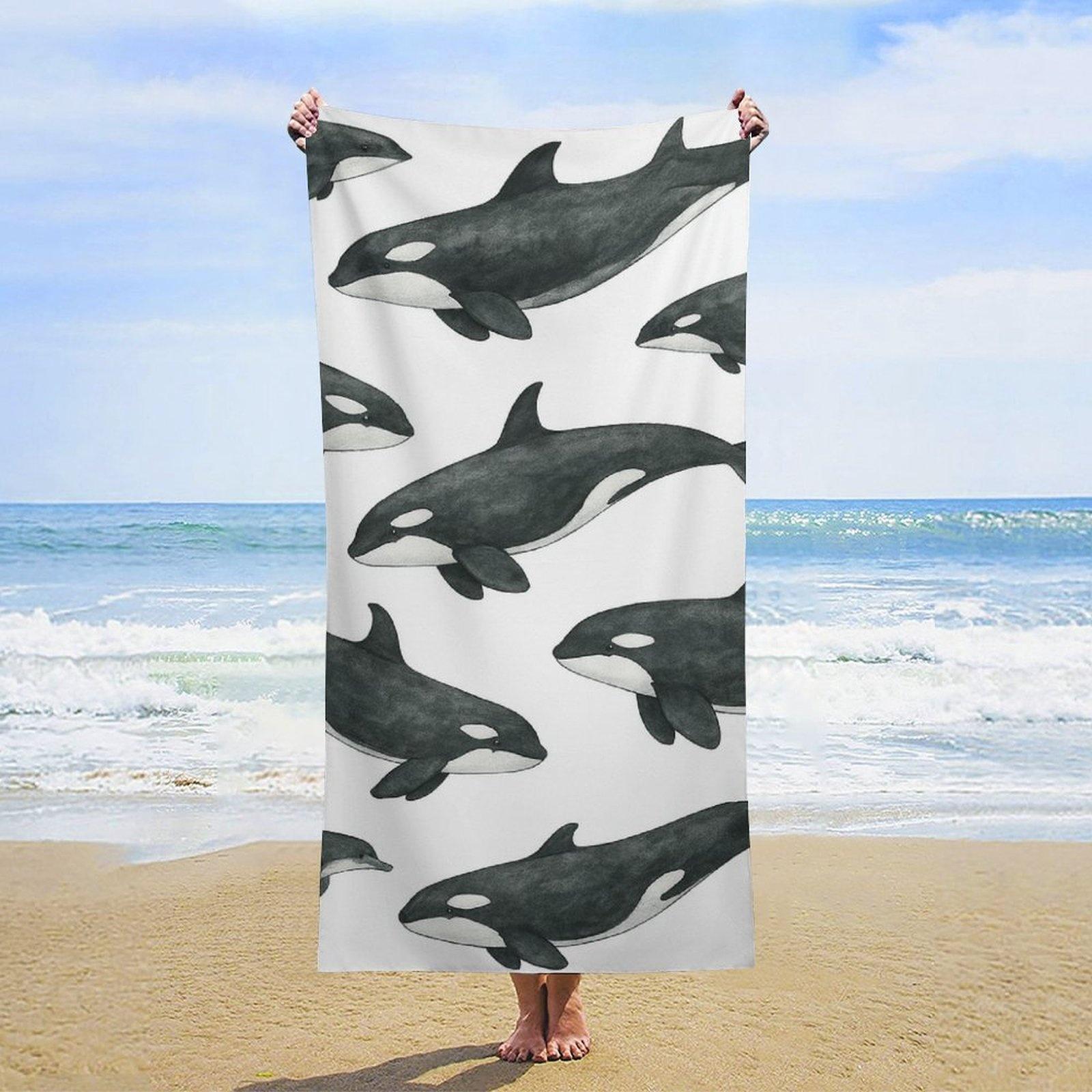 

Large Beach Towel Featuring Design of Orca Whales,Highly Absorbent And Quick-Drying,Perfect for Summer Activities Like Swimming W40*H60(CM)