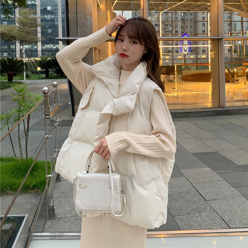 

Autumn Winter Coat New Vest Loose Warm Thickened Cotton Padded Coat for Women Men Fashion Outerwear S бежевый