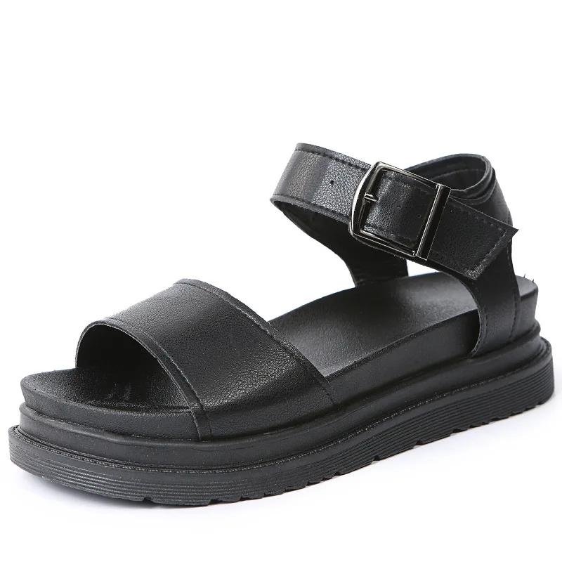 Fashion Women's Leather Sandals One-word Belt Buckle Roman Shoes Ladies Open Toe Flat Sandal Shoes Beach Holiday Sandals Sandalias
