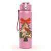 1PC Classic Christmas Tree Bow 750ml Color Plastic Sports Water Bottle Leakproof Flip Straw Lid Suitable for Sports Office Home Use