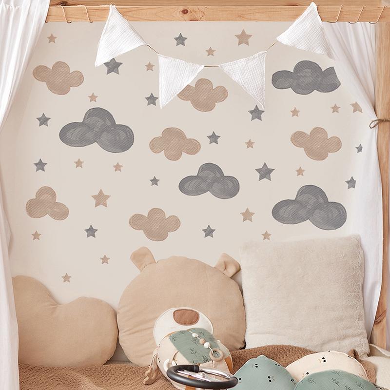 Starry Cloud Warm Wall Stickers Children'S Room Kindergarten Decoration Wallpaper Self-Adhesive Pvc Stickers