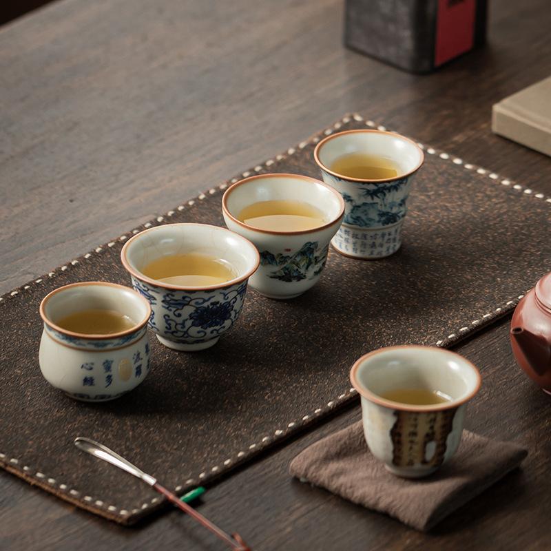 Antique Ru Kiln Ceramic Tea Cup Master Cups Chinese Kung Fu Teaware Set Retro Vintage Household Teacups Tea Ceremony Accessories