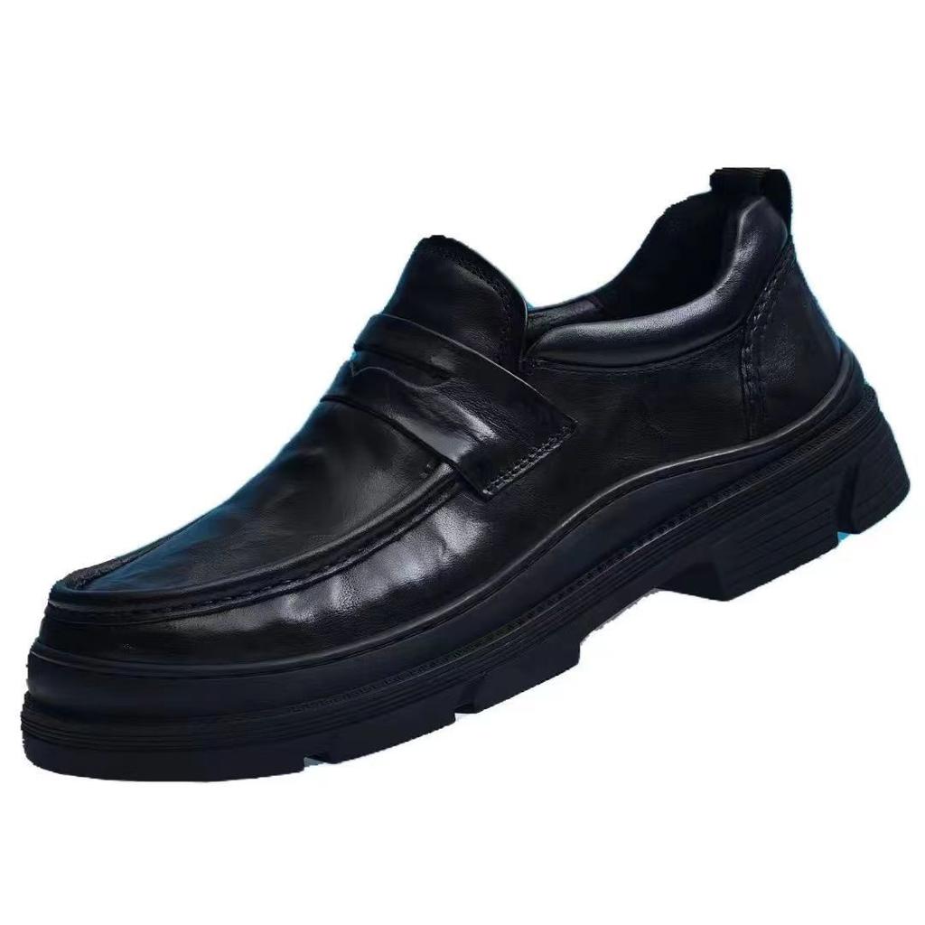 2025 summer new hollow men's shoes genuine leather British platform non-slip versatile breathable casual leather shoes men's height increase