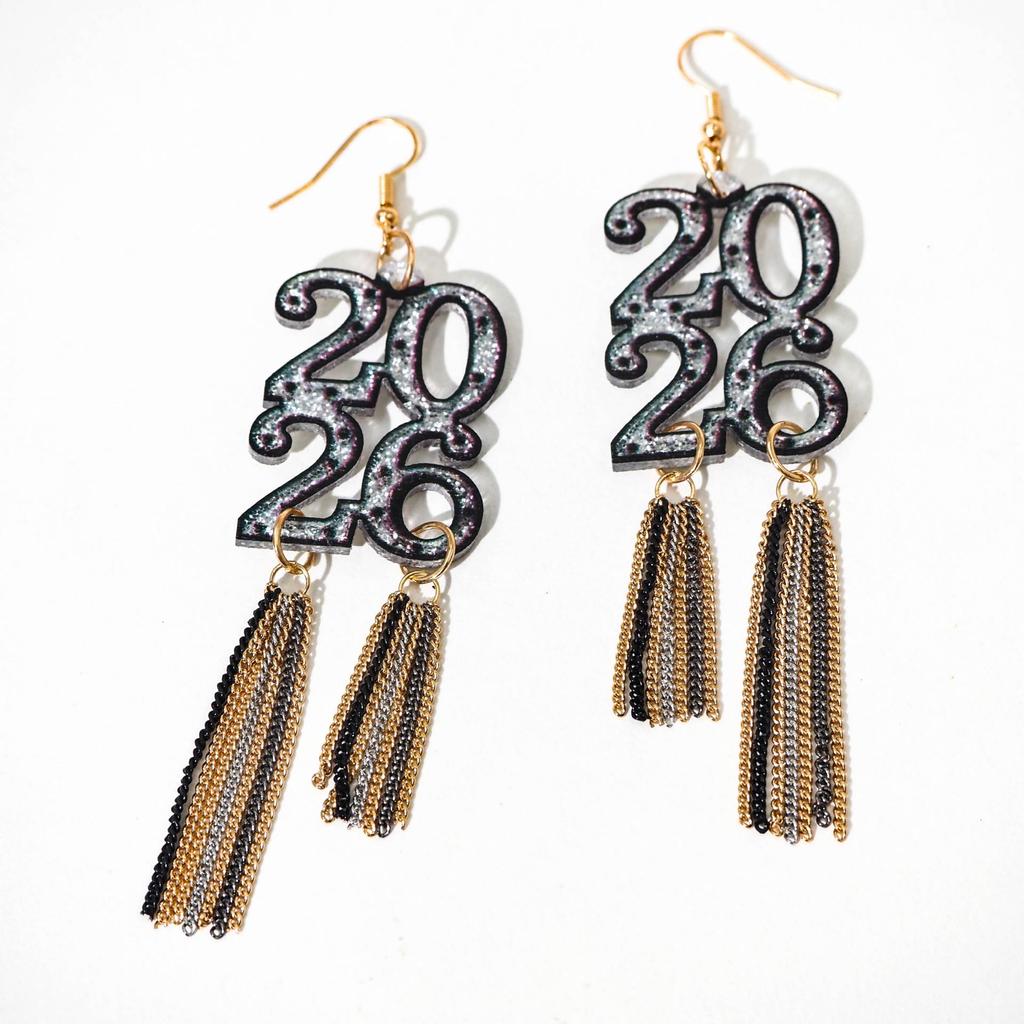 Orecchini in Acrilico con Nappe Glitterate Numero Anno Nuovo 2026