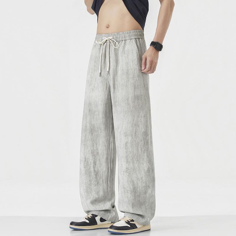 Summer thin breathable tie-dye casual pants men's versatile straight pants ice-feeling loose wide-leg pants wholesale