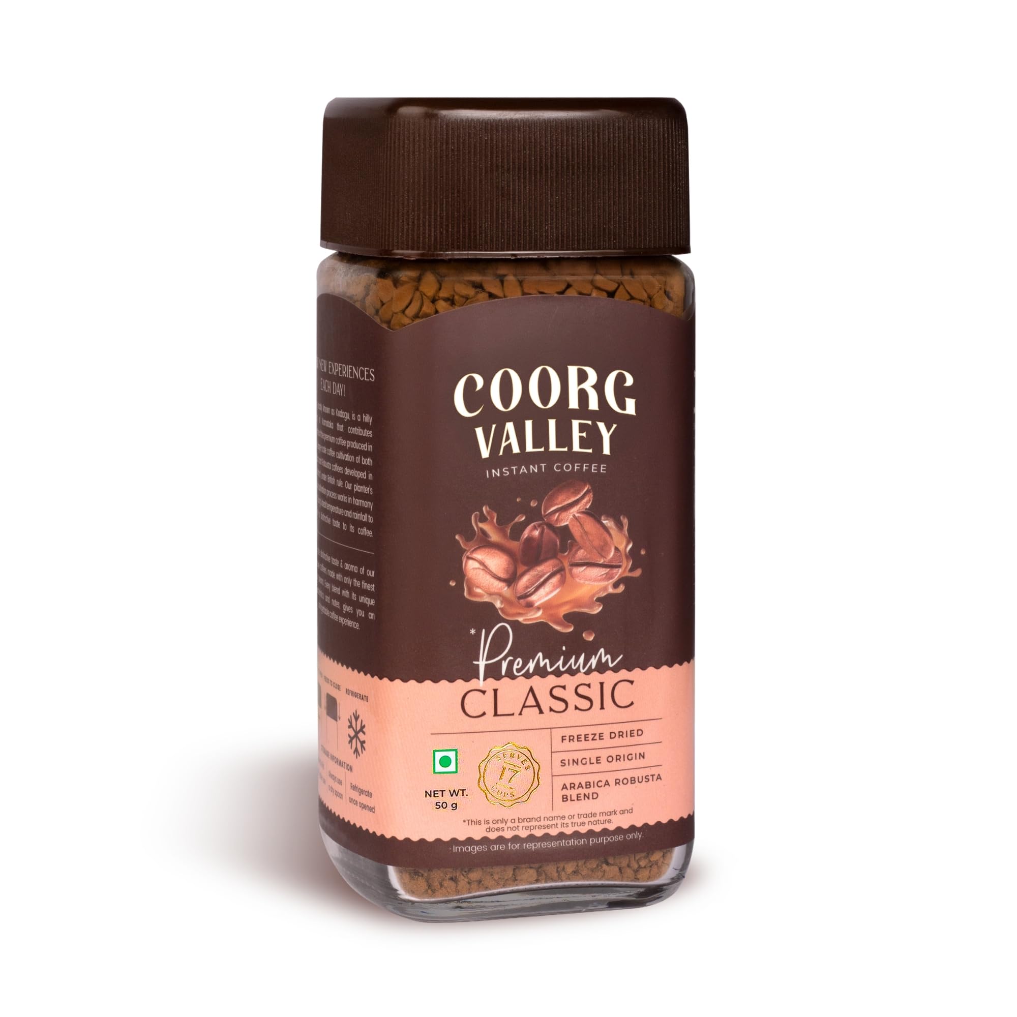 Coorg Valley Premium Classic Instant Coffee 50g | 100% Pure Coffee | Freeze Dried | Bold & Strong Flavor