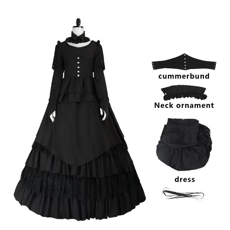 Halloween Retro Gothic Jumpsuit Party Princess Court Plus Size Women's Cosplay Costume Women's Fashion Ball Party Black Long Dress