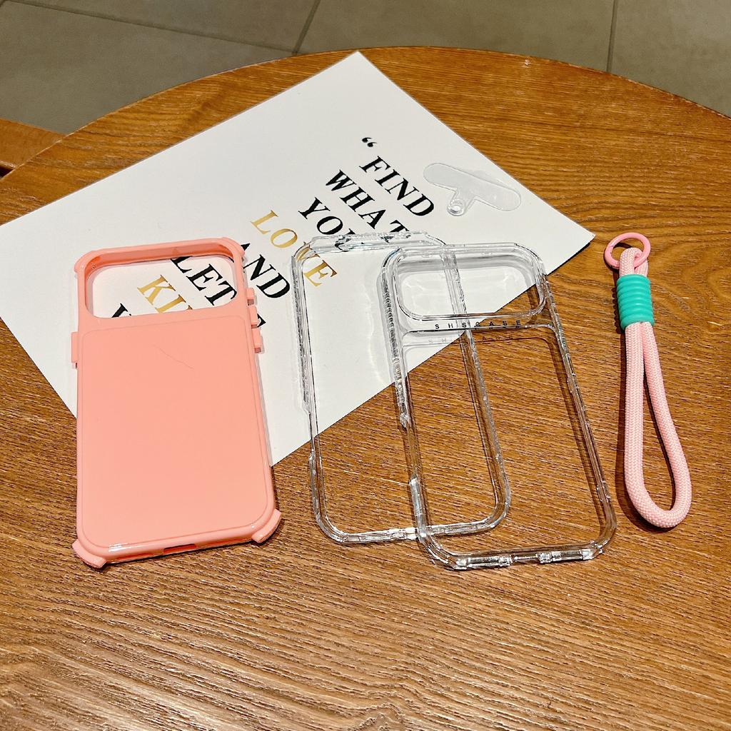For iPhone 17 Pro Case 3 In 1 Drop-Proof PC+TPU Phone Back Cover with Wrist Strap