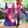 Heart Shaped Pattern Print Yoga Outfit for Women Fashion Workout Leggings Fitness Sports Casual Yoga Set Sports Suit Valentine's Day Exclusive