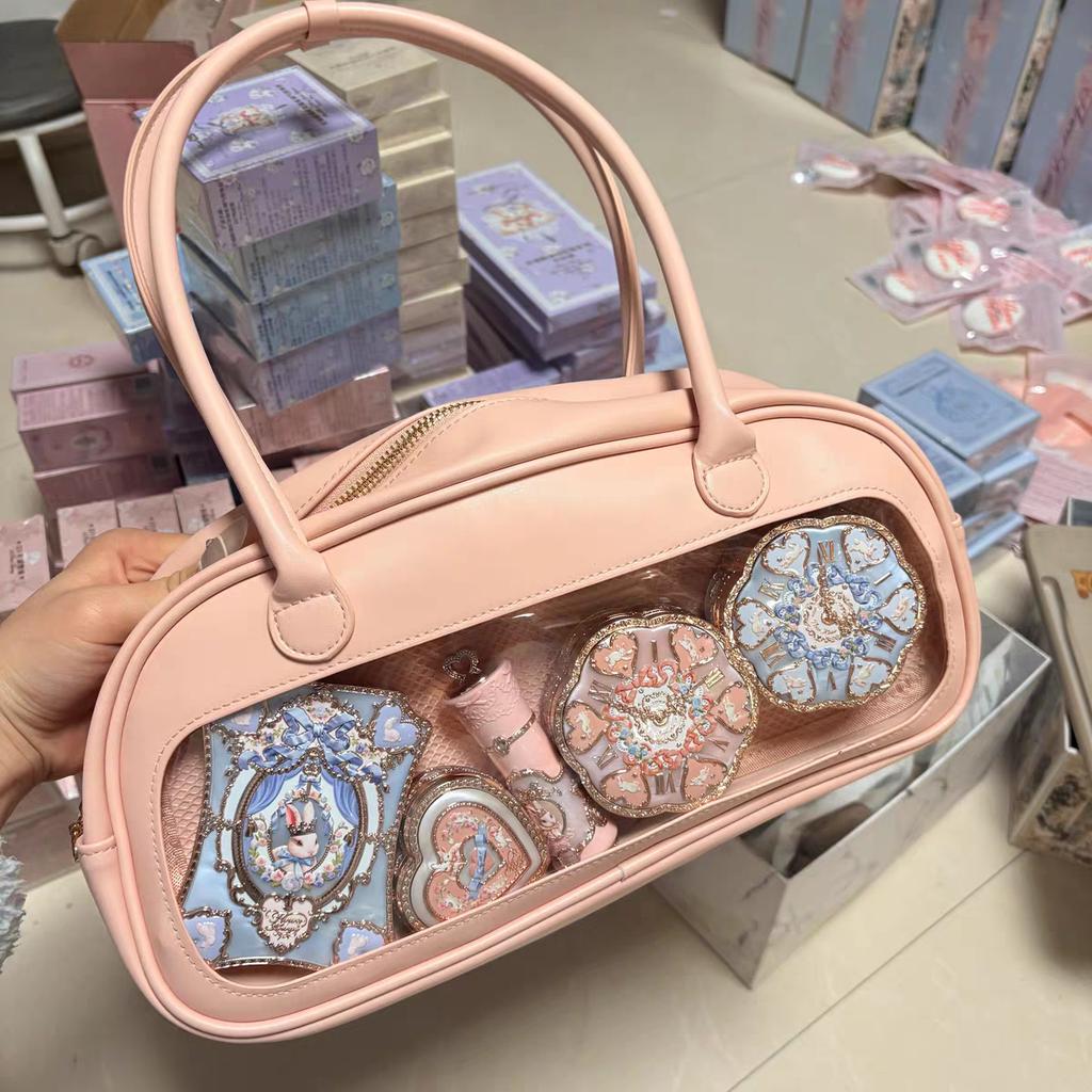Flower Knows Makeup Storage Bag Cute Pink Large Capacity Underarm Handheld Shoulder Bag Korean Style Square Pillow Bag