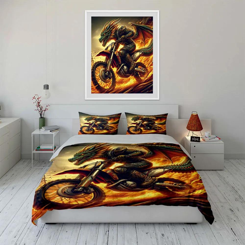 "Dragon Moto Rider Poster Set" Soft Comfortable Duvet Cover Bedding Set Included 1*Duvet Cover & 2*Pillowcases, gift