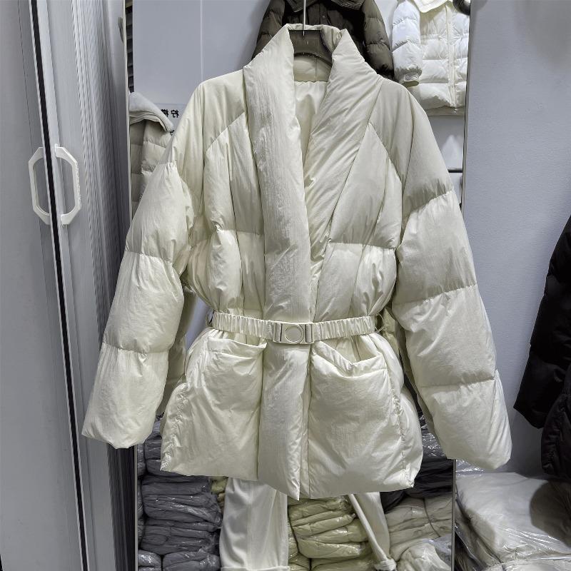 Winter New Cotton Clothes Women's Medium and Long Collar Belt Is Thin and Loose Niche Design Cotton Clothes Jacket Is Trendy