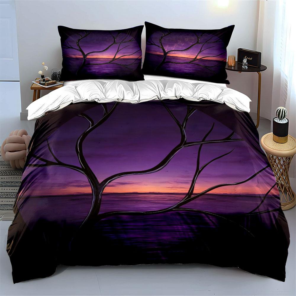 Purple Sunset Art Decor Soft Comfortable Duvet Cover Bedding Set Included 1*Duvet Cover & 2*Pillowcases, Gift