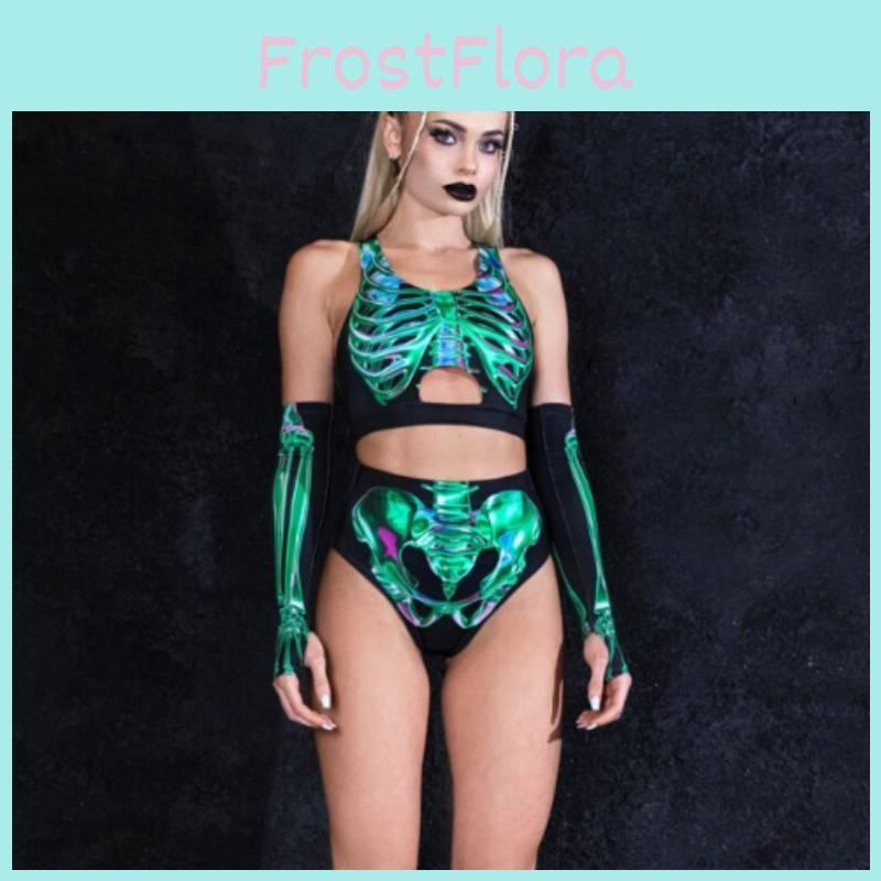 Sexy Cosplay Skeleton Adult Bodysuit Sets Performance Costumes Halloween For
