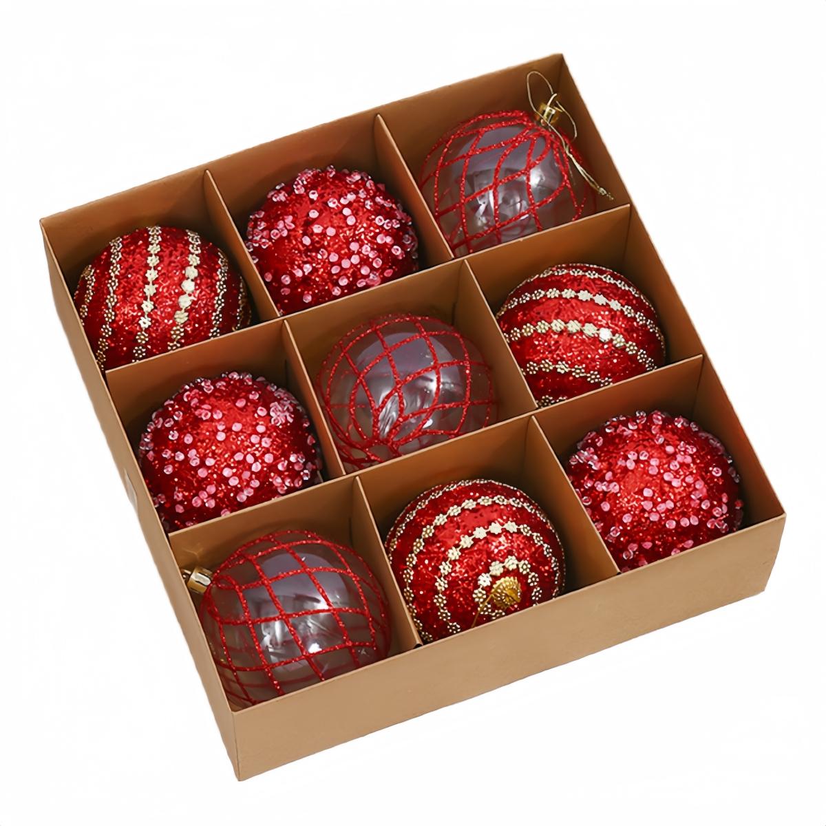 

Пластиковые новогодние шары 8 см, набор из 9 штук для украшения елки и вечеринки