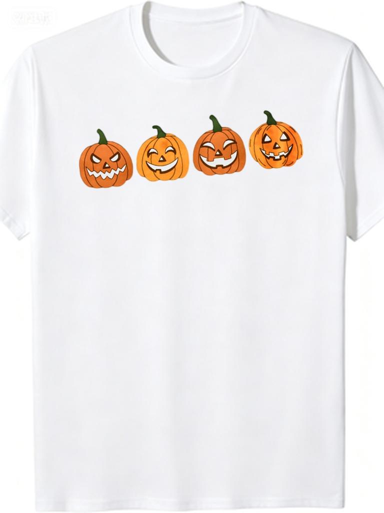 1pc Men'S Graphic T-Shirt Halloween Jack O'Lantern Short Sleeve Crew Neck
