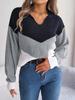 Damski sweter z klapami w kontrastowym kolorze, z długim rękawem i dzianinowym pulowerem